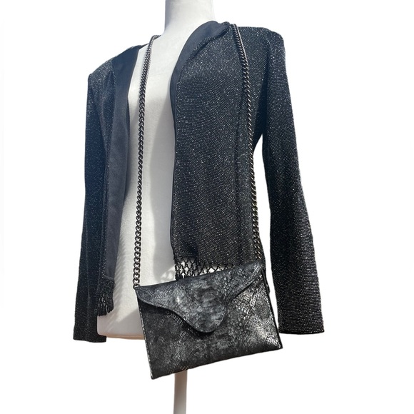 JJ Winters Snakeskin Crossbody Envelope Purse with silver Chain - Picture 8 of 11